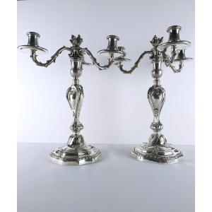  Pair Of Silver Table Ends, Transformable Into Candlesticks, Goldsmith Aucoc