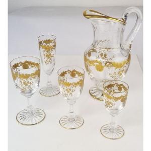 Saint Louis Crystal Glasses Service, Massenet Gold Model, 48 Pieces