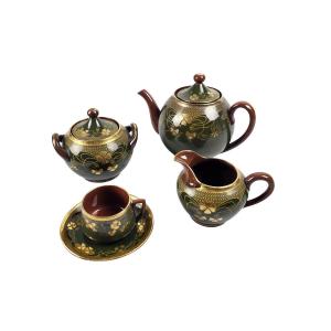 Sarreguemines Glazed Stoneware Tea Set, Art Nouveau Period, 23 Pieces.