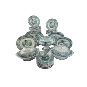 English Mint Green Earthenware Dinner Service, Late 19th Century, Cork, Edge And Malkin, 56 P.