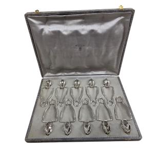 Set Of 12 Silver-plated Metal Snail Clips, Silversmith Ercuis.