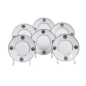  Set Of 6 Limoges Porcelain Bread Plates, Bernardaud Factory, Ithaque Platin Pattern