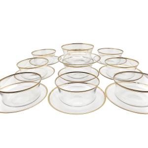 Set Of 10 Crystal Bowls And Saucers With Gilt Rims, Late 19th Century, Probably St. Louis