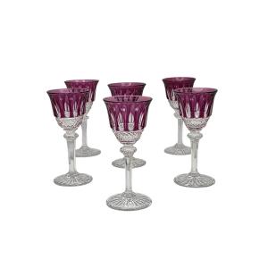 6 Saint Louis Crystal Liqueur Glasses, Tommy Model, Amethyst Colour.