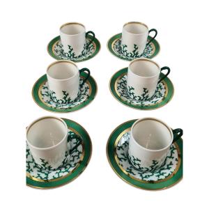 Set Of 6 Limoges Porcelain Coffee Cups And Saucers, Raynaud Company, Cristo Pattern