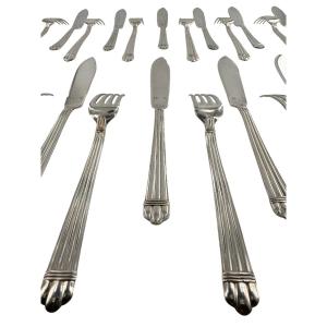 Silver-plated Fish Service, Aria Pattern, By Christofle Silversmiths