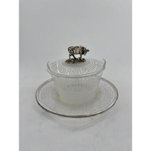 Crystal And Silver-plated Metal Cheese Box, Early 20th Century