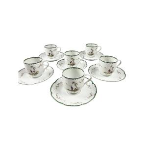 Set Of 6 Limoges Porcelain Coffee Cups And Saucers, Raynaud Company, M