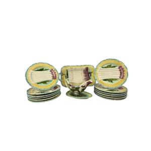 Asparagus Service In Earthenware, Salins France, Early 20th Century, 14 Pieces.