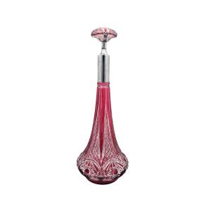 Spectacular Red-lined Crystal Decanter Mounted In Silver-plated Metal.