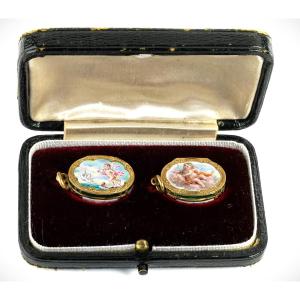 Enameled Gold Vinaigrettes, France 19th Century