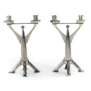Pair Of Silver Candelabras, 20th Century Design