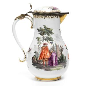 Meissen Porcelain Jug, Silver Gilt Mount, 18th Century
