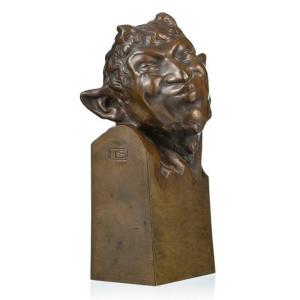 Bronze Satyr Bust, Vienna, First Quarter Of The 20th Century, Hans Schwathe (attributed)