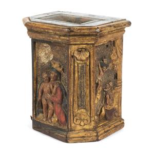 Almsgiver In Carved And Polychrome Wood, Tuscany Second Half Of The 17th Century.