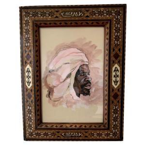 Orientalist Watercolor "young Man With A Turban"