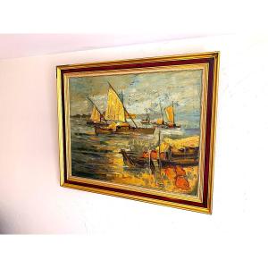 Painting By Marine Jean Abadie "junks On The Mekong"