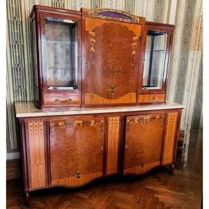 Art Deco Buffet Marquetry Wood, Mother-of-pearl, Glass Paste And Bronze