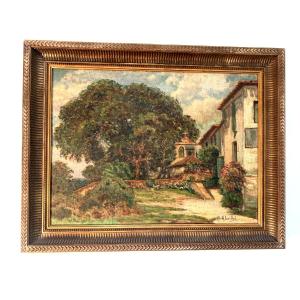 Oil On Canvas "landscape" By Augustin Abeilhé