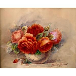 Watercolor By Madeleine Renaud "bouquet Of Roses"