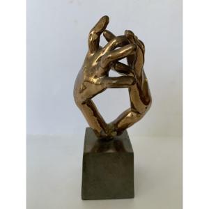 Bronze Sculpture "intertwined Hands" By Yves Lohé