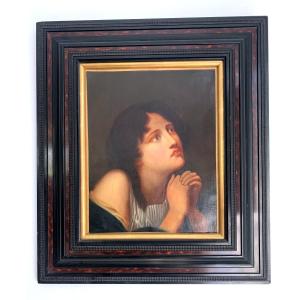 Oil On Canvas "young Girl In Prayer"