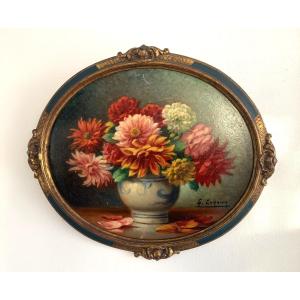 Gaston Corbier Art Deco Painting "the Dahlias"