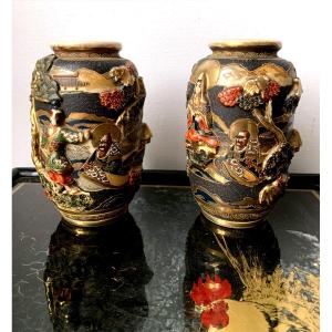 Pair Of Satsuma Japanese Vases