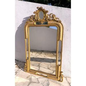 19th Century Engraved Mirror With Side Panels