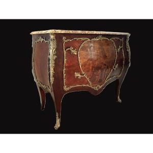Curved Commode With Marquetry And Bronze "blind Man's Bluff Scene"