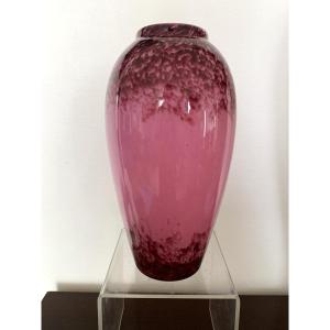 Marbled Glass Vase With Violet Decoration.