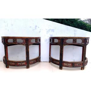 Pair Of 19th Century Chinese Half-moon Consoles