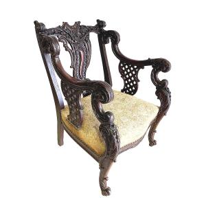 Victorian Ceremonial Armchair In Carved Mahogany