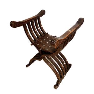 Syrian "curule" Armchair With Mother-of-pearl Inlays
