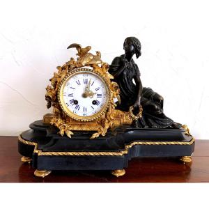 Bronze Clock "woman With Doves"