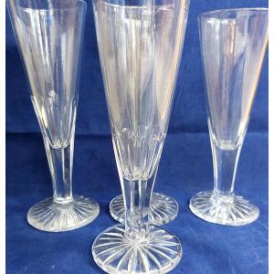 4 Champagne Wine Glasses Thick Crystal Cut XIXth