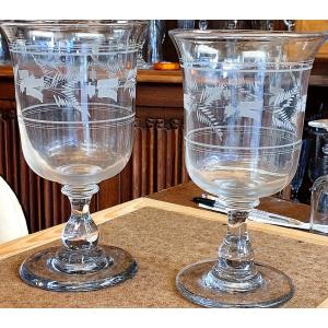 Pair Engraved Crystal Cup XIX Eme