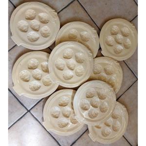 9 Earthenware Oyster Plates