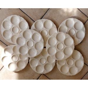 8 Shell Plates Sarreguemines Faience Early 20th Century