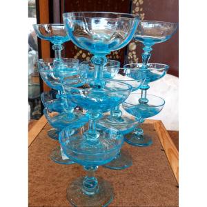 12 Blue Champagne Glasses 19th Century