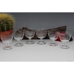 Set Of 6 Baccarat Crystal Burgundy Wine Glasses, Camilla Model