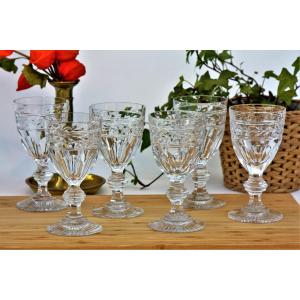 Set Of 6 Burgundy Wine Glasses In Baccarat Crystal, Jonzac Model