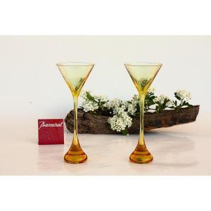 Set Of 2 Baccarat Crystal Glasses Model Bouquet Design R. Rigot