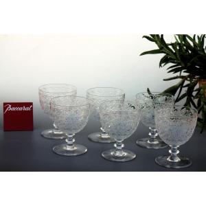 Set Of 6 Baccarat Crystal Burgundy Wine Glasses, Rohan Model