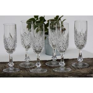 Set Of 6 Baccarat Crystal Champagne Flutes, Colbert Model
