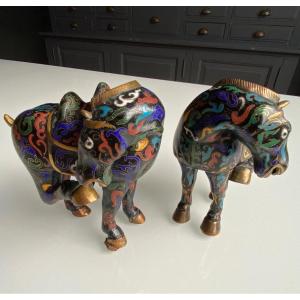 2 Horses In Cloisonne Enamels And Bronze, China, Asia…