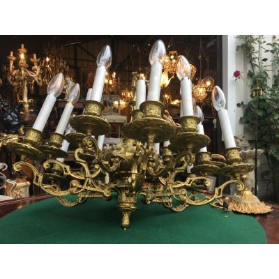 Lustre En Bronze XIXème Décor à L’antique