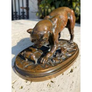 Bulldog And Rat In Bronze Signed Henri Emile Adrien Trodoux (xixth)