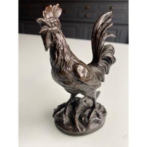 Rooster In Bronze With Brown Patina XIXth Signed édouard Drouot (1859-1945)