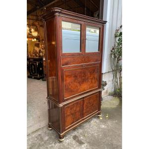 Louis XVI Guillotine Secretaire, 18th Century, In Flamed Mahogany And Brass Rods